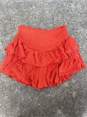 Mustard Seed Rust Orange Tiered Ruffle Mini Skirt Smocked Waist Small